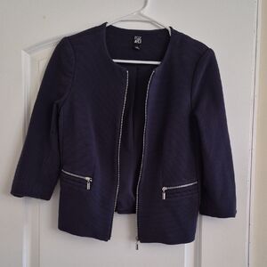 Roz And Ali Navy Collarless Zip Blazer Jacket